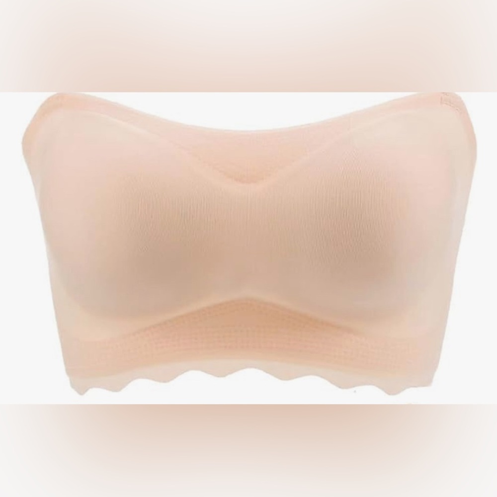 Strapless Bra Plus Size Scalloped Trim Bandeau Invisible Push Up Bra XL
